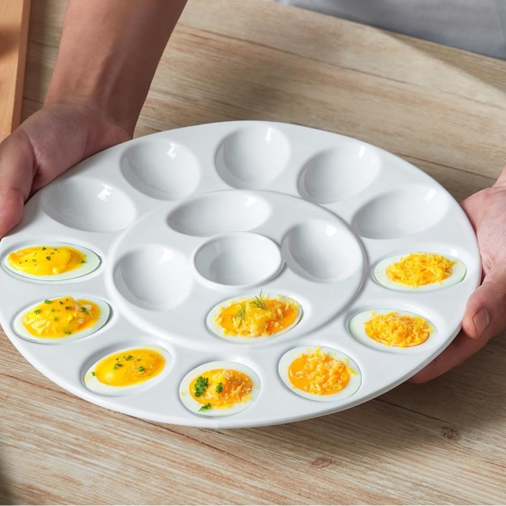 Elegant White Ceramic Deviled Eggs Serving Plate